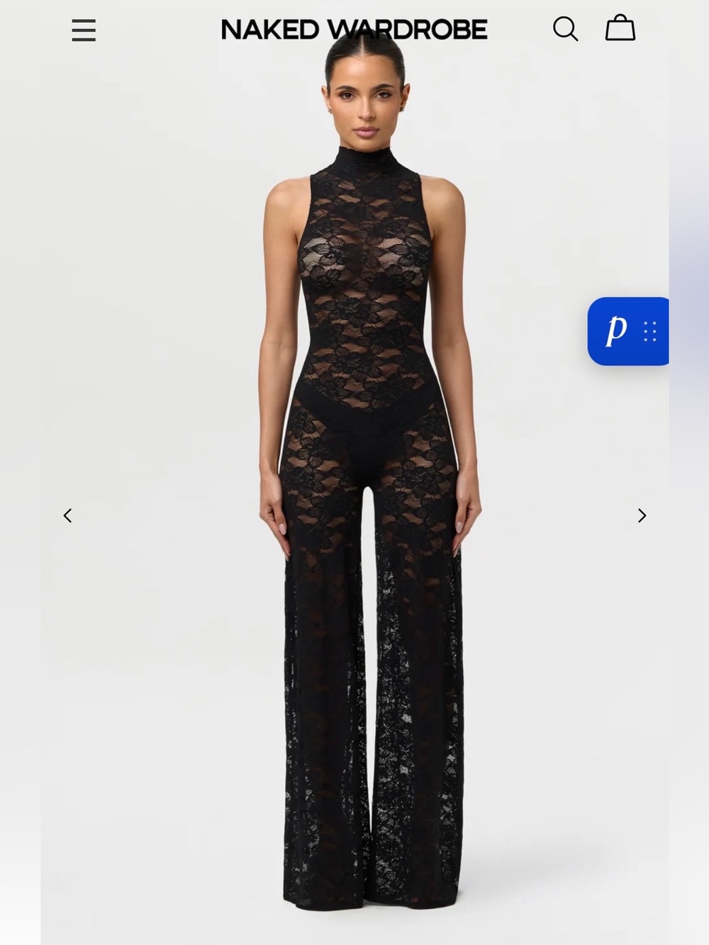 Naked Wardrobe Stretch Black Sheer Lace High-Neck Jumpsuit